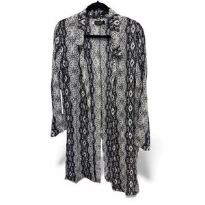 Volcom cardigan with blazer collar, duster length snake skin print size M/L